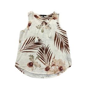 Larry Levine‎ cream brown floral Linen Blend sleeveless blouse sz small